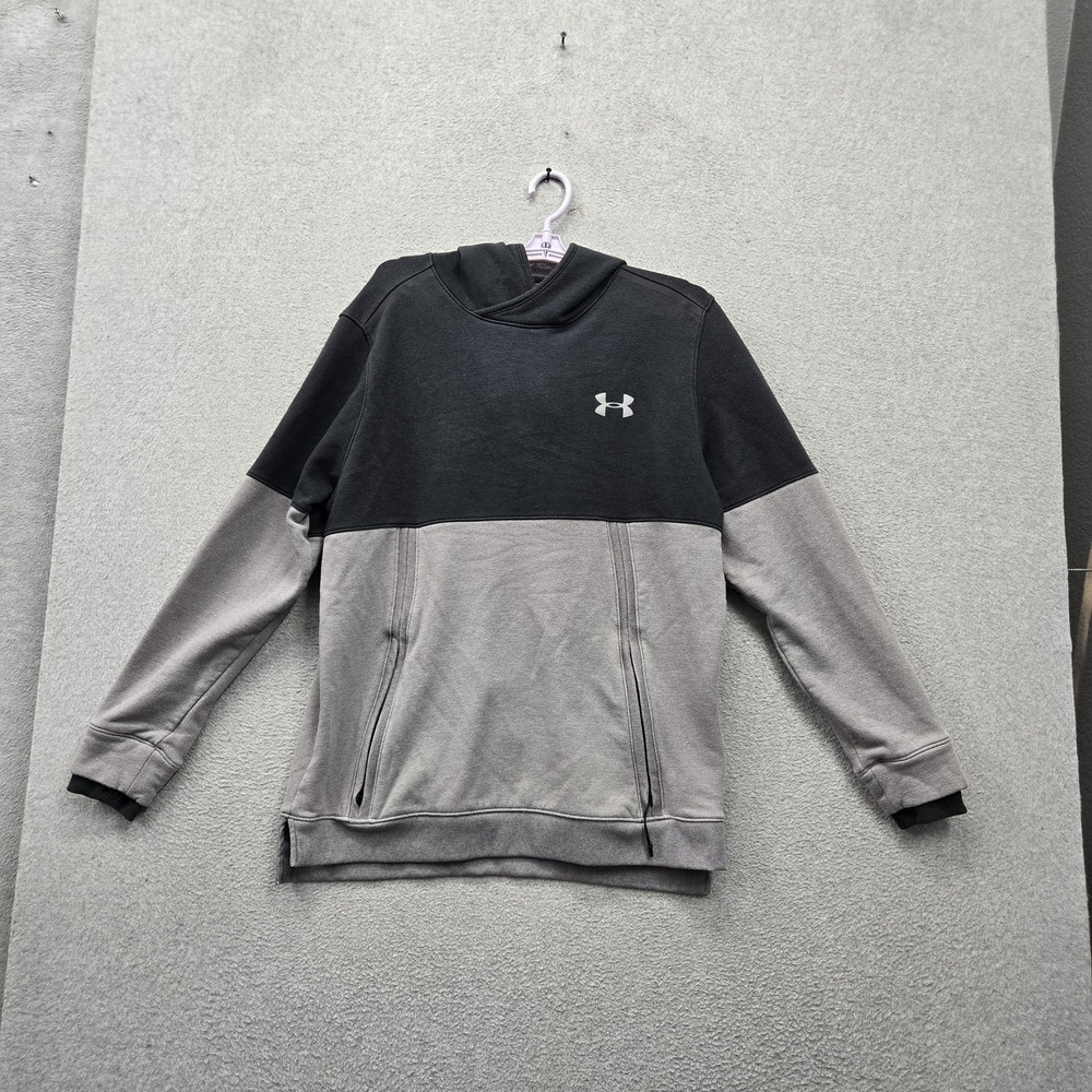 Under Armour Men Hoodie L Gray Colorblock Coldgear Fleece Fitted Logo Activewear